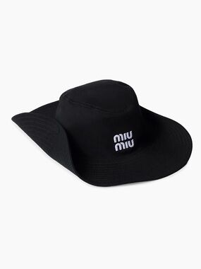 Miu Miu Black Drill Cowboy Hat with White Logo MULTIFUNCTIONAL